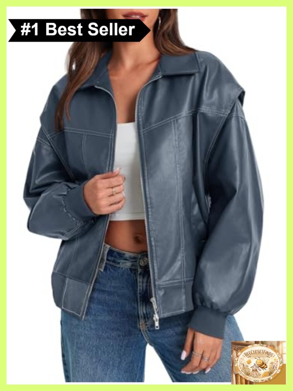 Oversized Faux Leather Bomber Jacket Zip Up Moto Biker Coat